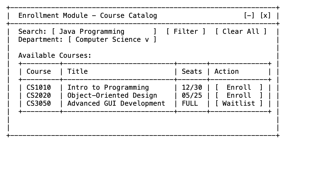 Java Course Enrollment Terminal UI